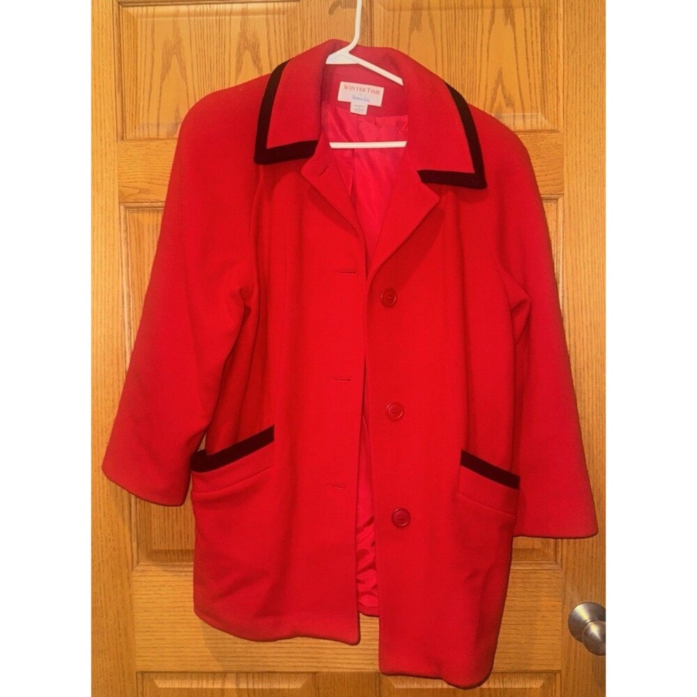Red Black Pure Wool Dress Coat Winter Time Herman Kay Women Sz 10 Holiday Style
